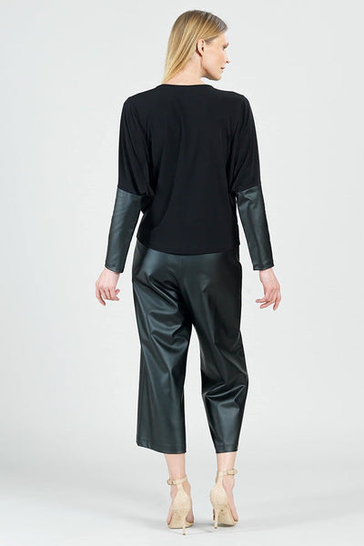 Dolman Sleeve Liquid Leather Cuff Top - Black