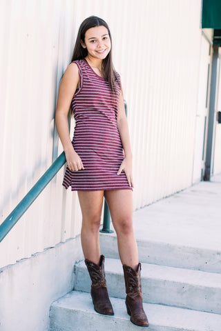 Striped Shirt Dress - Maroon