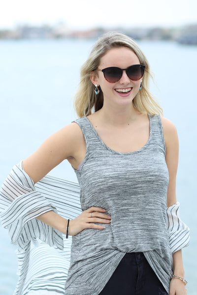 Spaced Dyed Banded Tank Top - Charcoal Heather