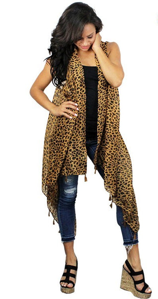 Trendy Leopard Print Fashion Vest with Tassels