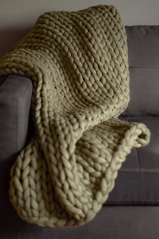 Chunky Knit Throw Blanket - Olive