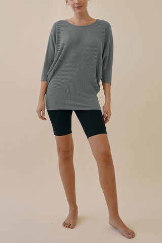 Waffle Sweater Side Drape Dolman Tunic