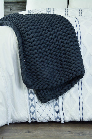 Chunky Knit Throw Blanket - Charcoal