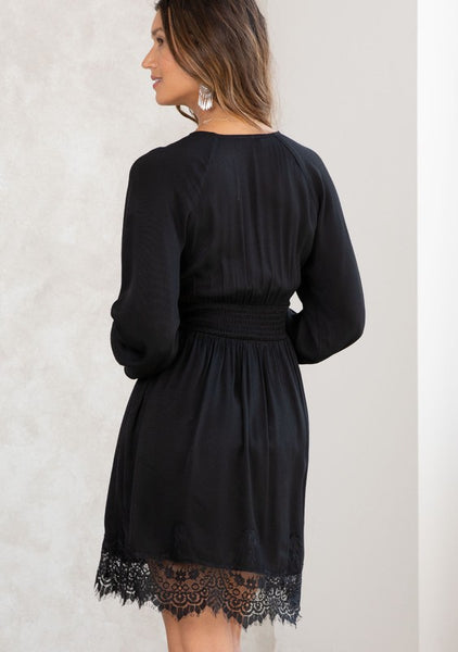 Holiday Lace Detail Long Sleeve Mini Dress