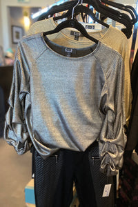 Ruched Sleeve Shimmer Top