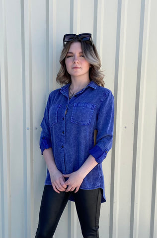 Split Back Shirt Night Blue