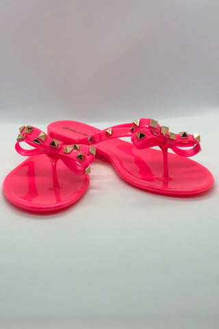 Studded Bow Thong Flat Sandals