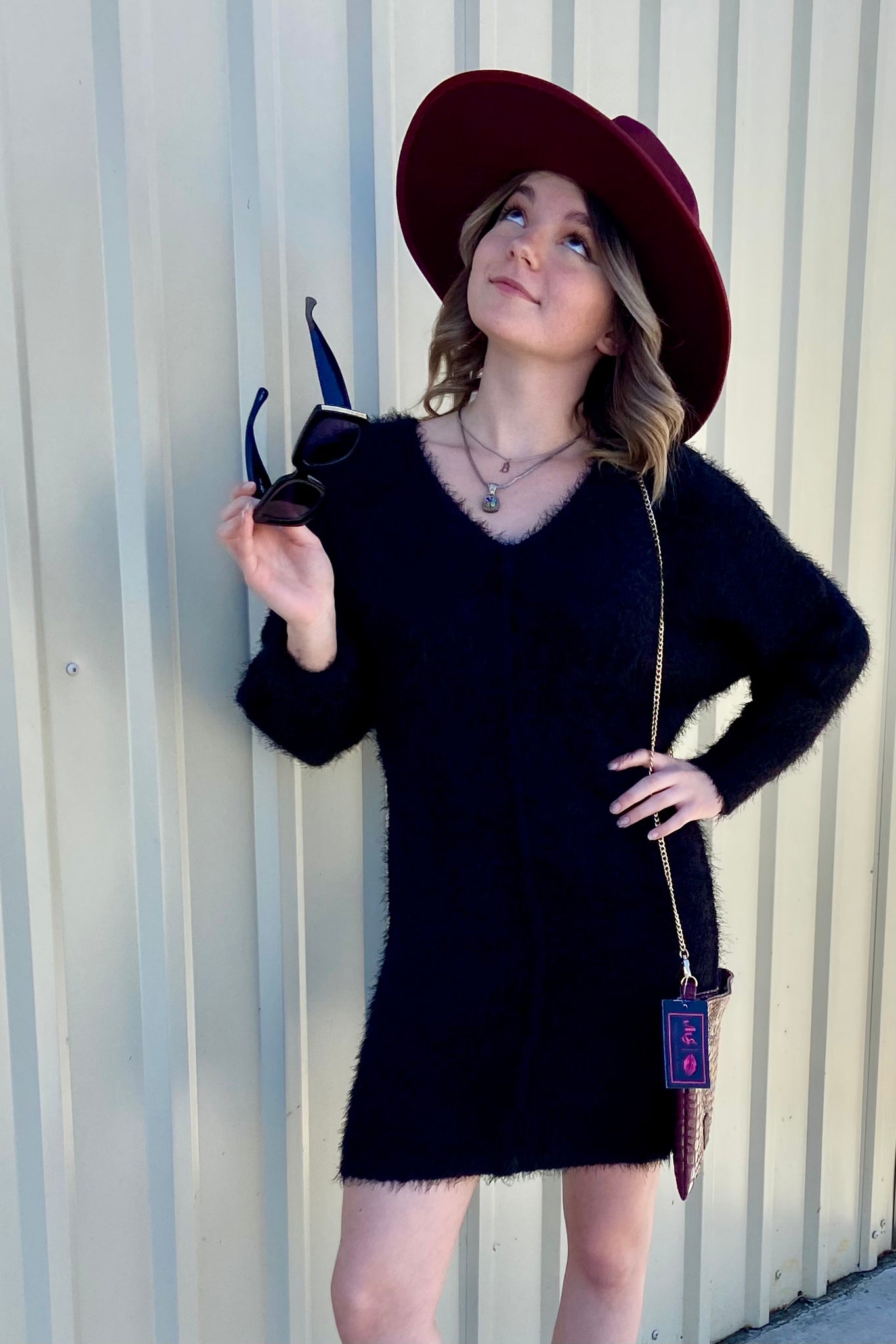 Fuzzy Knit Loose Sweater Mini Dress Fuzzy Knit Loose Sweater Mini Dress