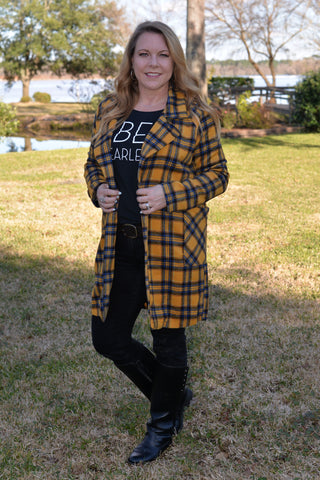 Long Plaid Jacket Mustard & Blue